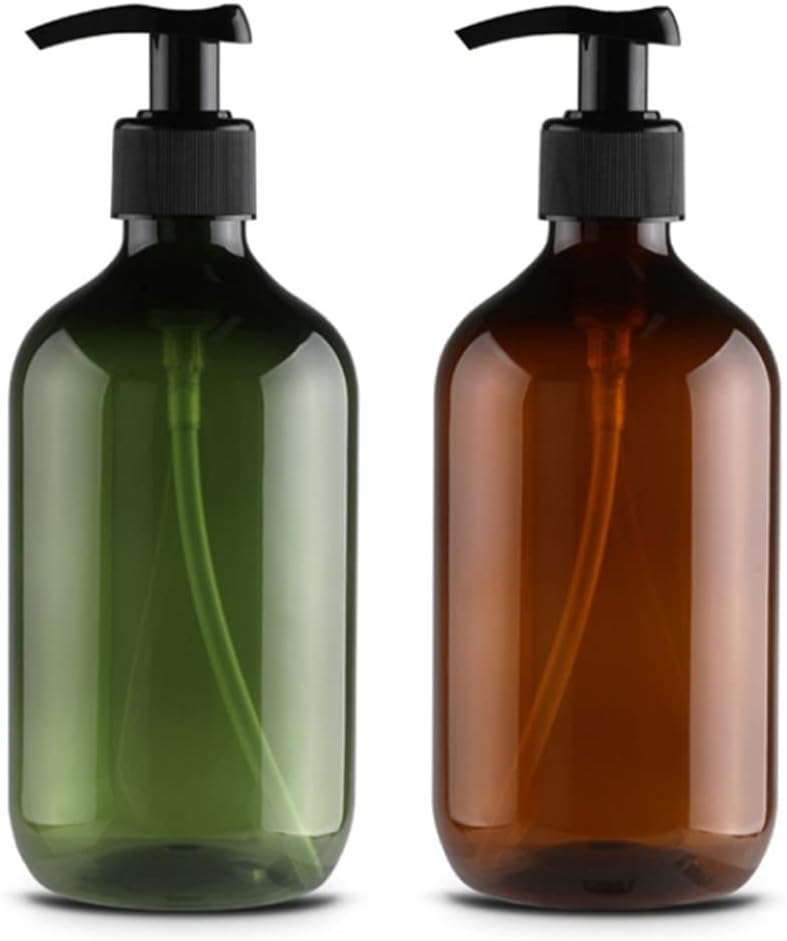 woobles Lotion Dispensers, 300ML Refillable Liquid Empty Pump Bottle, Amber Plastic Pump Dispenser Bottles for Handwash, Lotions, Shampoo, Conditioner, Shower Gel - Image 3